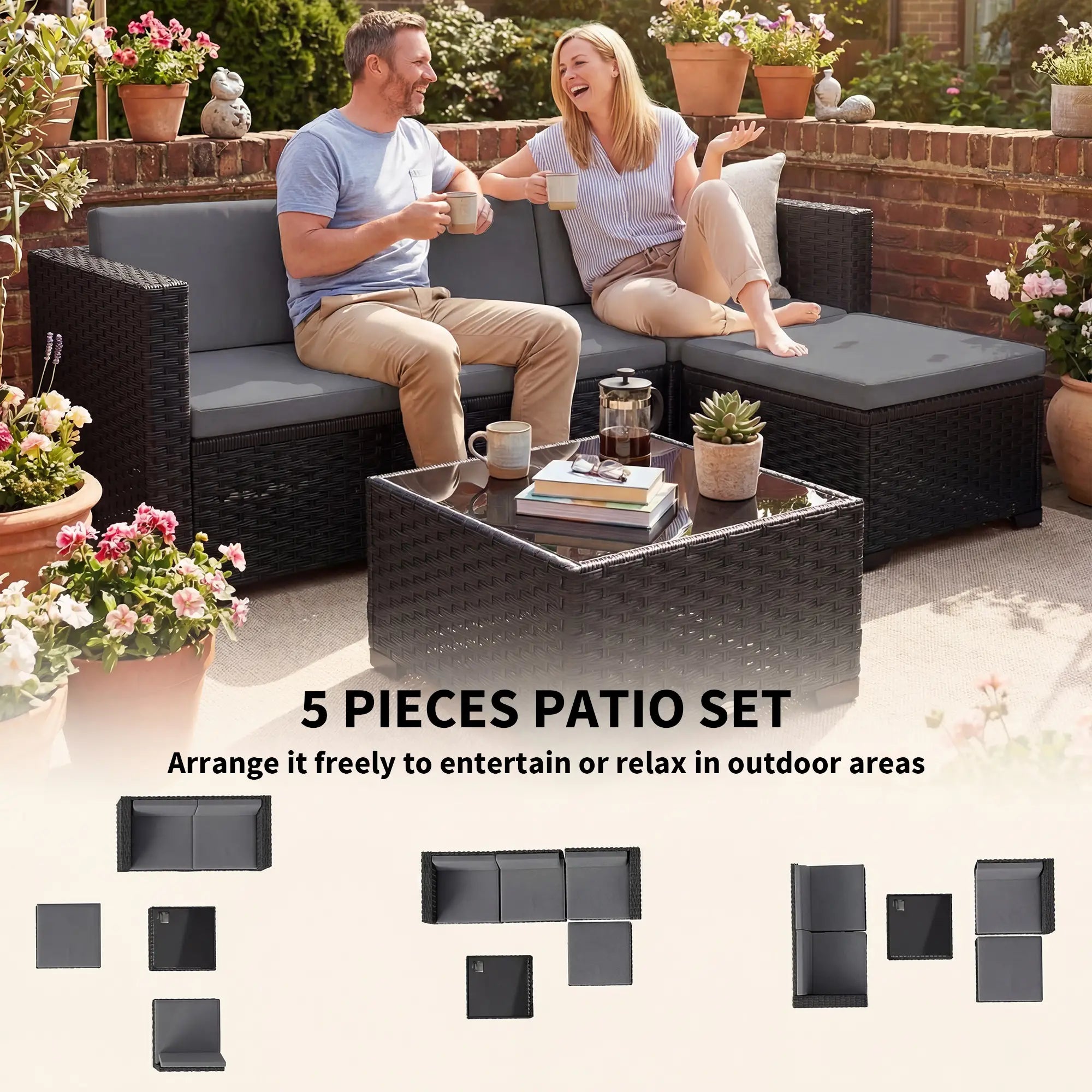 5 Piece Patio Furniture Set, L-Shape Sectional, Grey Patio Furniture Sets at Gallery Canada