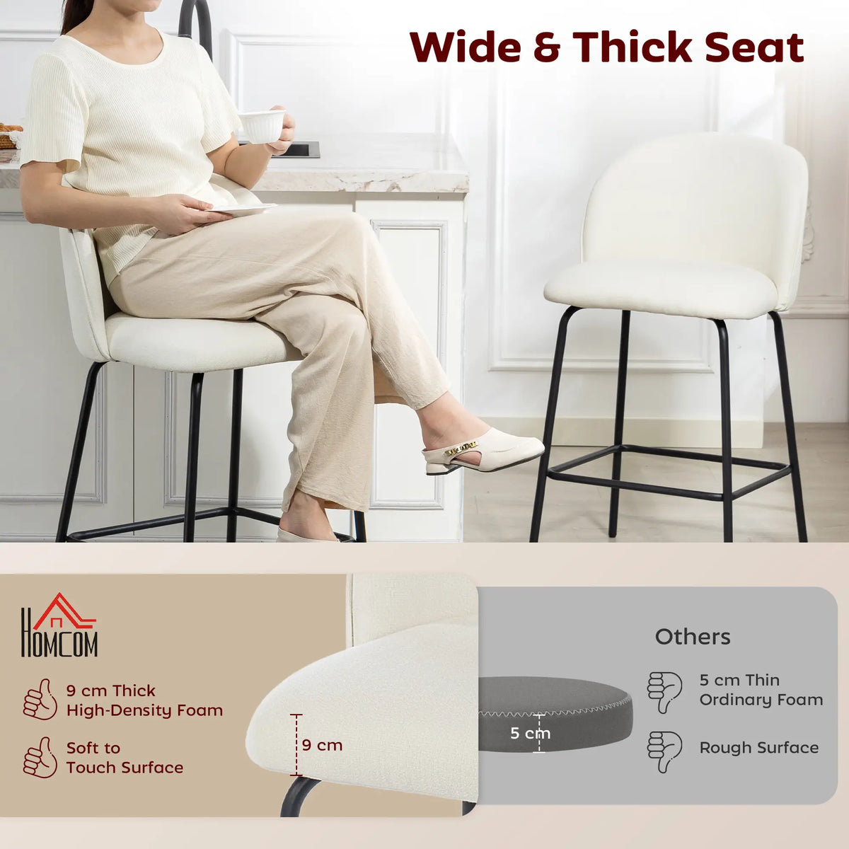 Set of 2 Counter Height Barstools, Upholstered Linen, Cream White Bar Stools at Gallery Canada