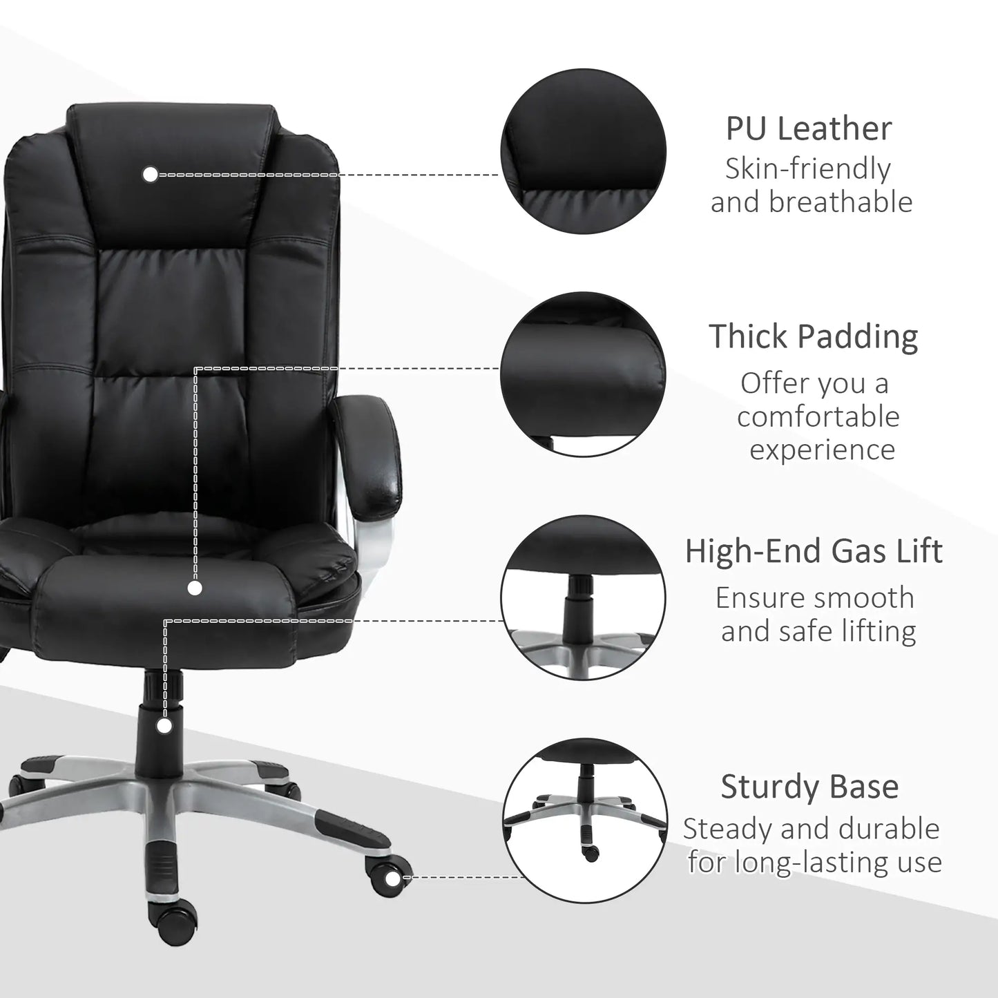 Adjustable High Back Executive Office Chair, PU Leather, Padded Armrests Executive & Manager Chairs at Gallery Canada