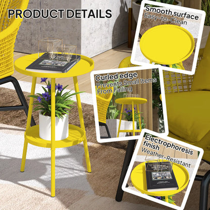 Round Garden Table, 2-Tier Small Side Table, Metal Patio Table, Yellow Patio Side Tables at Gallery Canada