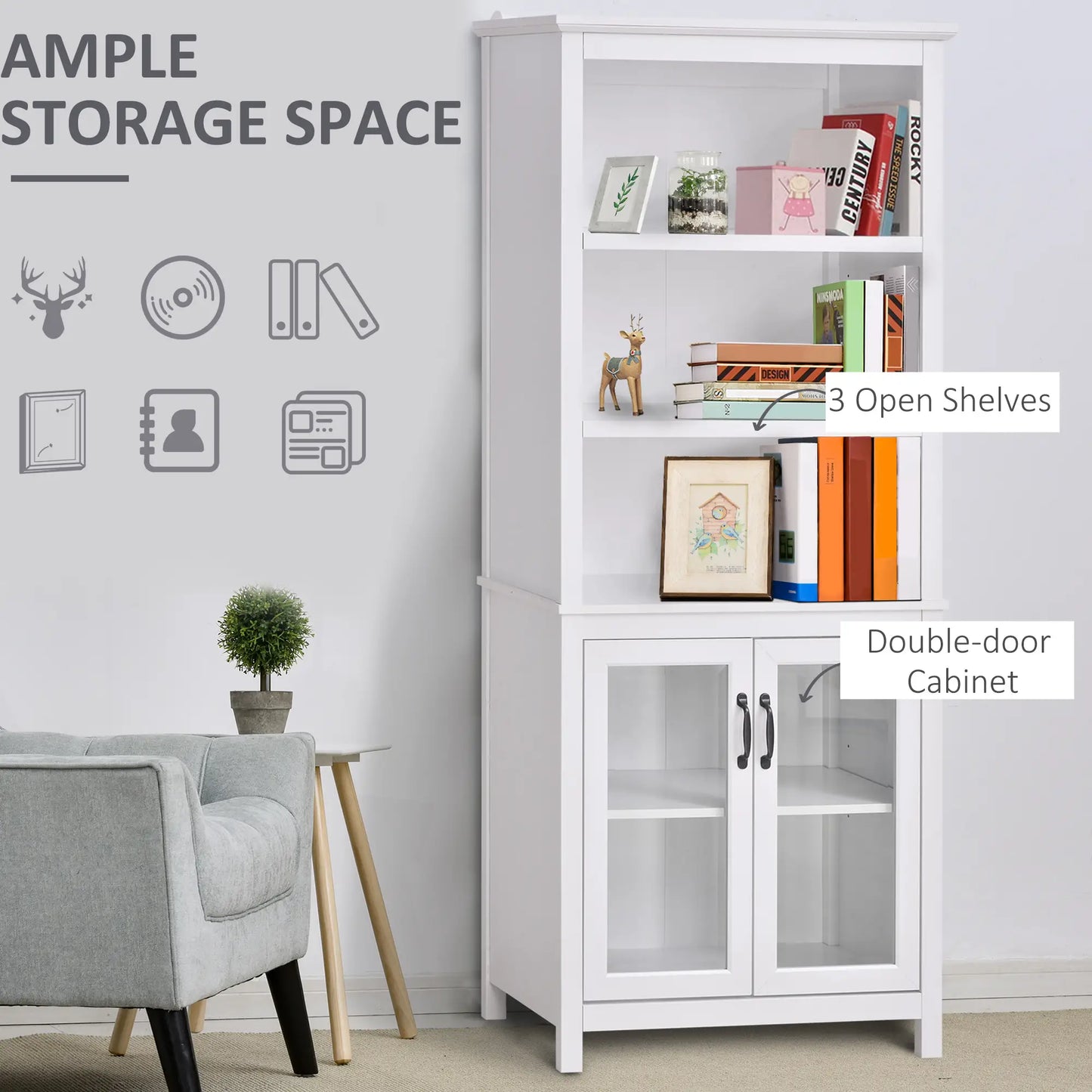 Multifunctional Storage Cabinet, Adjustable Shelves, White White Bookshelves at Gallery Canada