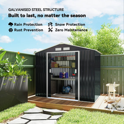 7' x 4' x 6' Garden Storage Shed, Metal Tool House, Dark Grey Sheds at Gallery Canada