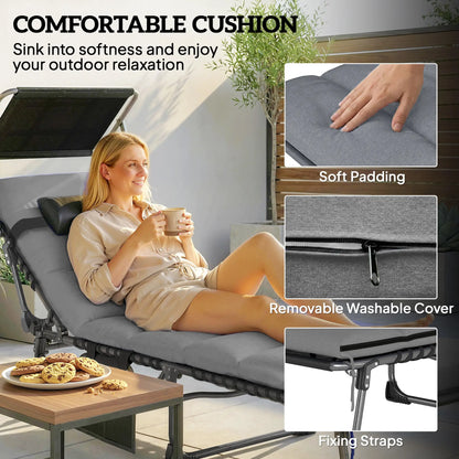 Outdoor Folding Chaise Lounge, 5-Level Adjustable Back, Cushion Lounger Chairs at Gallery Canada