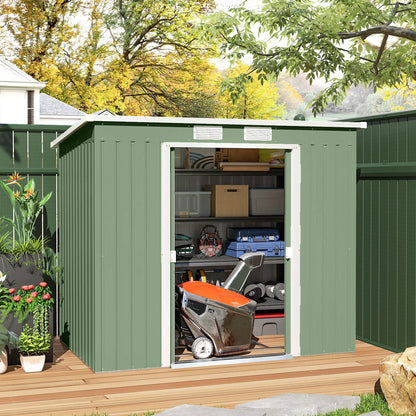 7' x 4' Galvanised Steel Garden Shed, Foundation Kit, Green Sheds at Gallery Canada