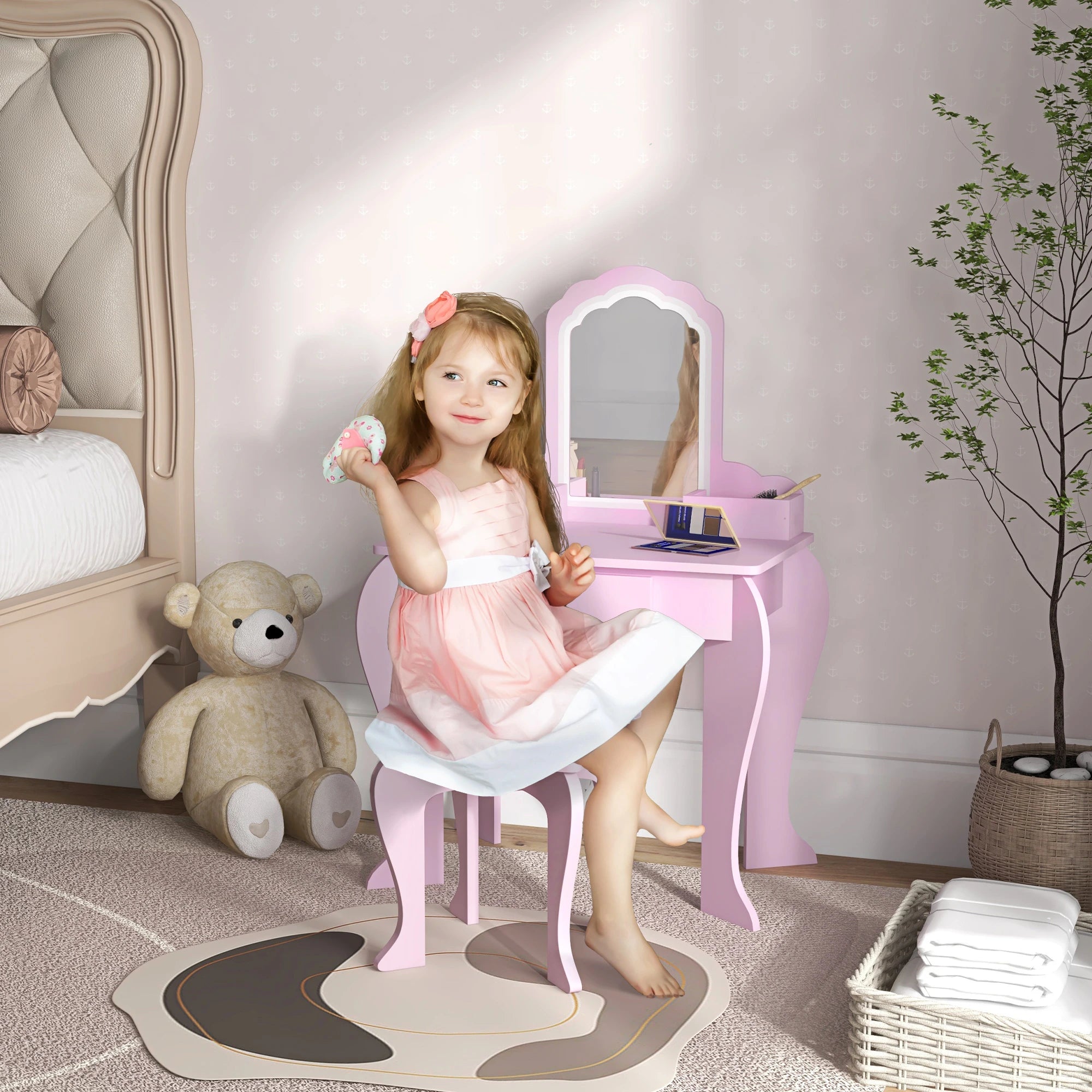 Makeup Vanity With Mirror, Stool, Cloud Design, 3-6 Years, Pink Toy Vanity at Gallery Canada