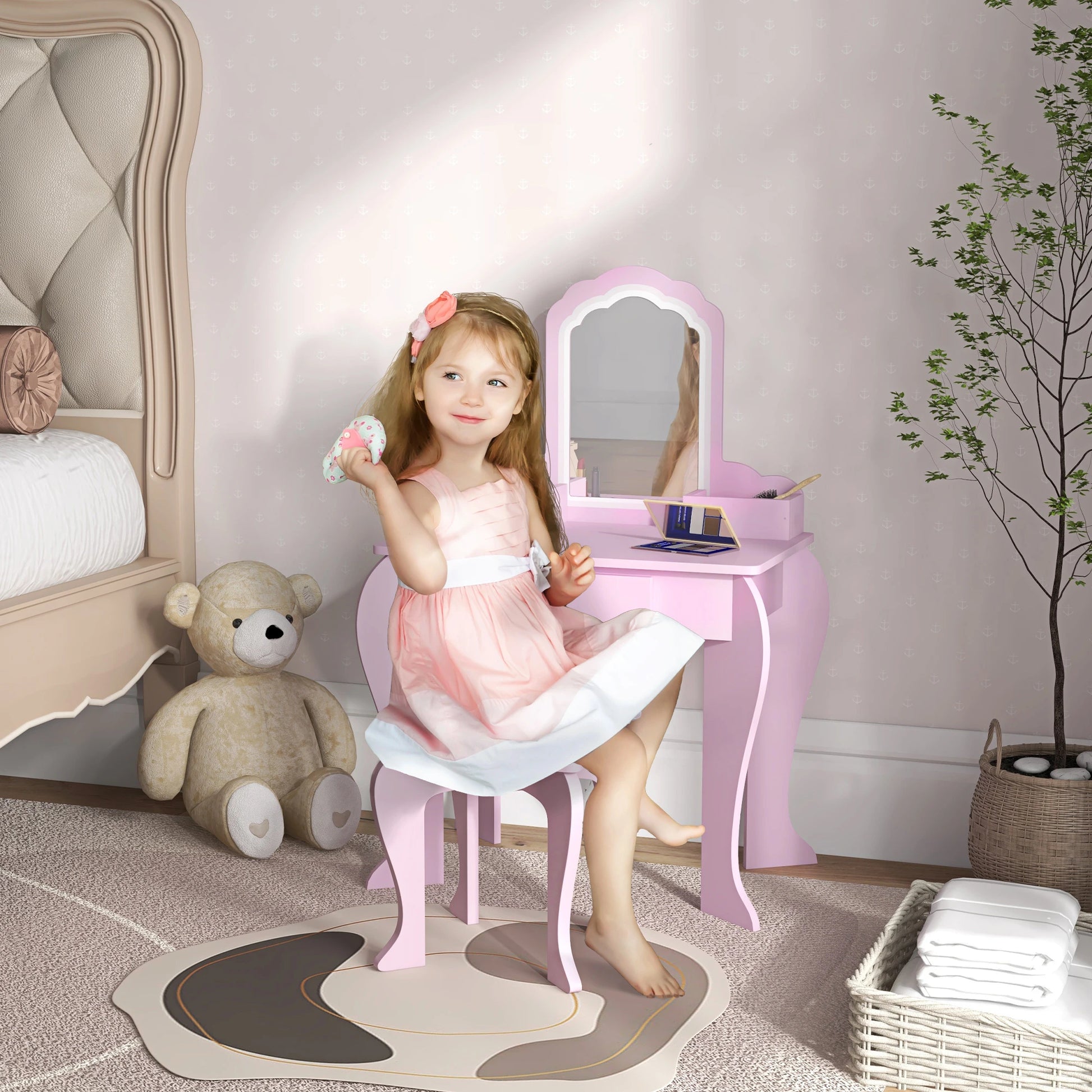 Makeup Vanity With Mirror, Stool, Cloud Design, 3-6 Years, Pink Toy Vanity at Gallery Canada