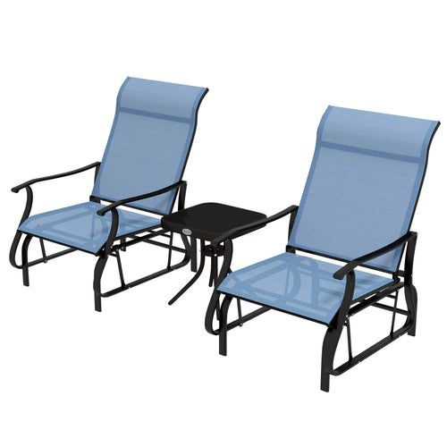 3PCs Gliding Rocking Chair, Bistro Tea Table Set, Light Blue