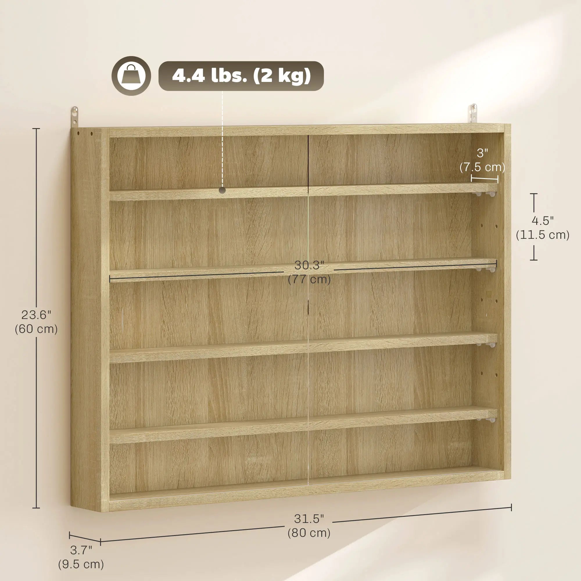 5-Tier Display Cabinet, 2 Glass Doors, 4 Adjustable Shelves, Oak Display Bookshelves at Gallery Canada