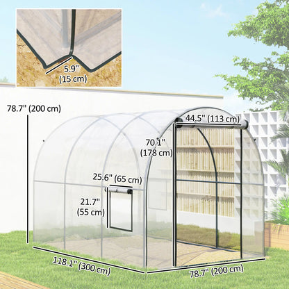 Polytunnel Greenhouse, Roll-Up Door, Mesh Window, 3 x 2 x 2 m, Clear