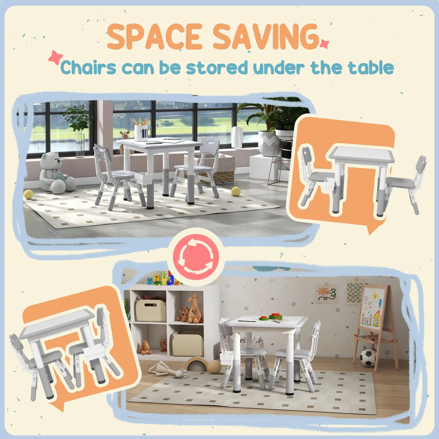Toddler Table and Chair Set, Adjustable Height, Storage, Grey Kids Table Sets at Gallery Canada