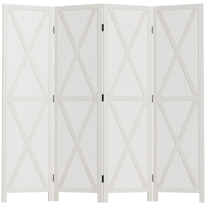 4-Panel Farmhouse Room Divider, Foldable Wooden Frame 5.6FT, White Room Dividers White at Gallery Canada