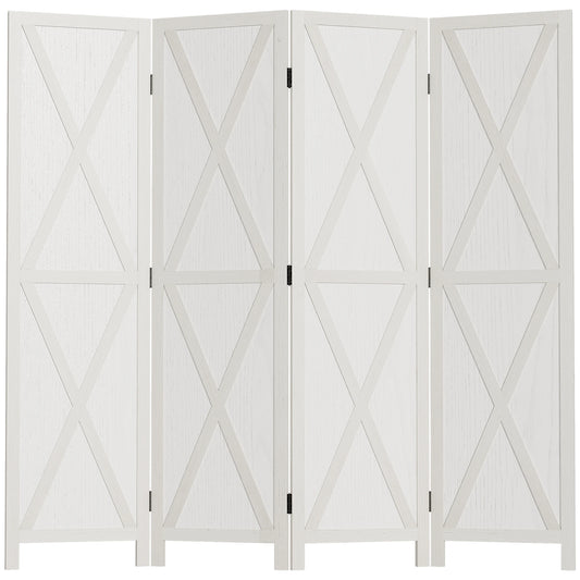 4-Panel Farmhouse Room Divider, Foldable Wooden Frame 5.6FT, White Room Dividers White at Gallery Canada