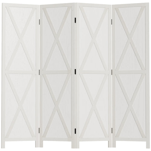 4-Panel Farmhouse Room Divider, Foldable Wooden Frame 5.6FT, White
