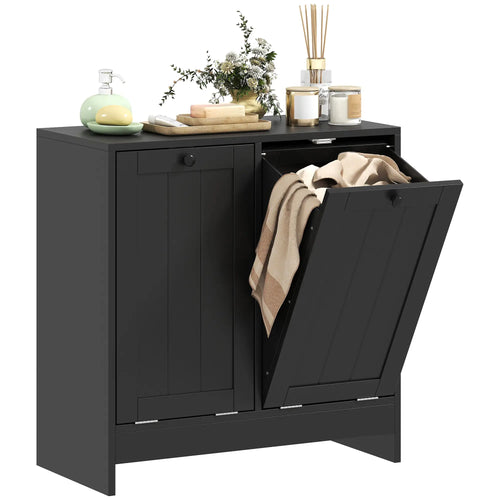 Tilt-Out Laundry Cabinet, 2 Compartments, Black