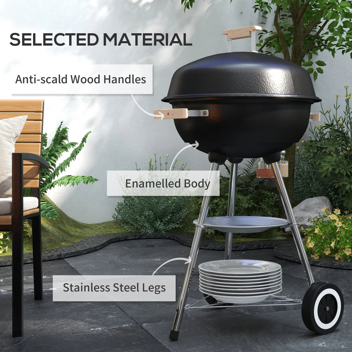 Portable Charcoal BBQ Grill, Steel Outdoor Cooker With Lid, Black Charcoal BBQ Grils at Gallery Canada