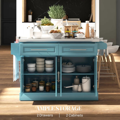 Rolling Kitchen Island with Storage, Stainless Steel Top, Light Blue Kitchen Islands & Kitchen Carts at Gallery Canada