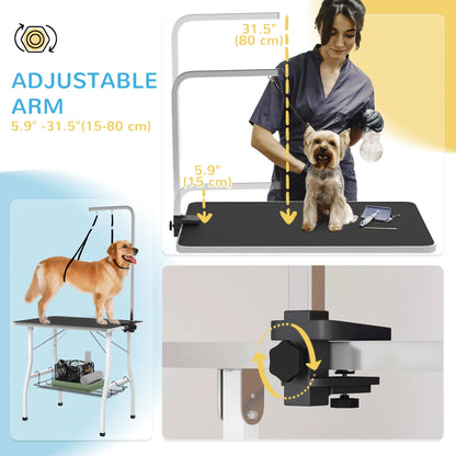 Dog Grooming Table, Adjustable Arm, Mesh Tray, 35" x 24" x 61", Black Dog Grooming Tables at Gallery Canada