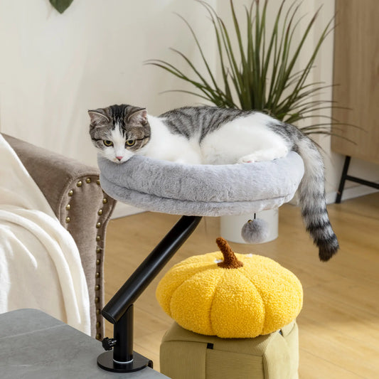 Cat Desk Bed, 360° Rotatable, Adjustable Height, Home Office Work Cat Houses Grey, Black at Gallery Canada