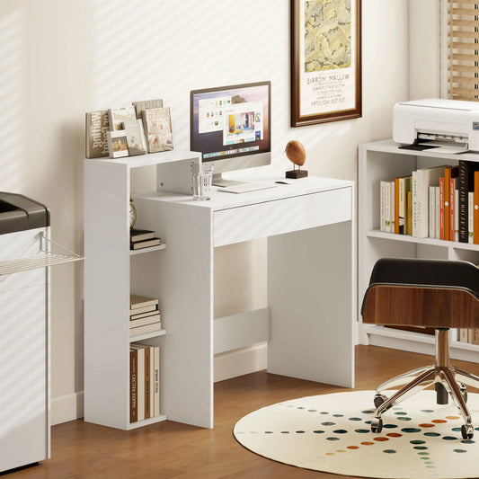 Computer Desk With Storage, 3 Open Shelves And Drawer, White Writing Desks White at Gallery Canada