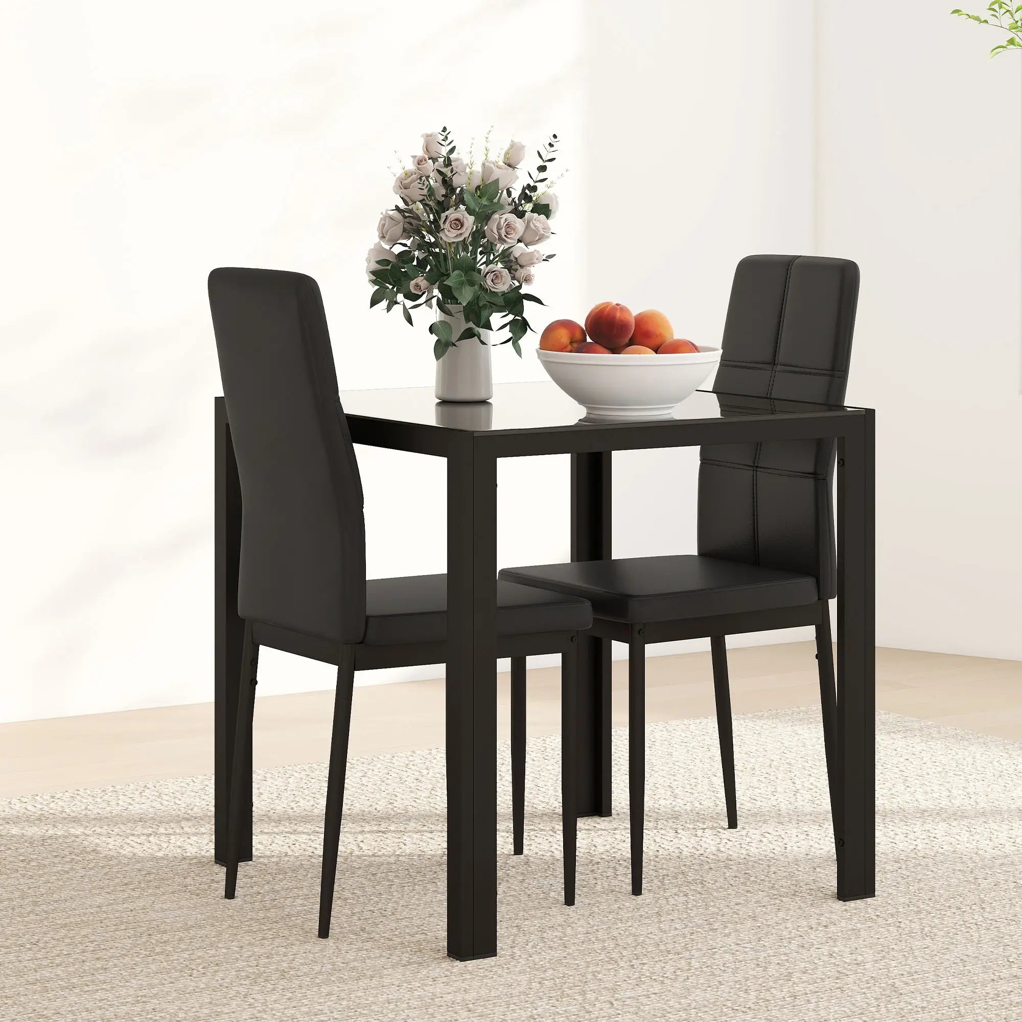 3-Piece Rectangular Glass Dining Table, Metal Frame, Faux Leather Chairs, Black Bar Sets at Gallery Canada
