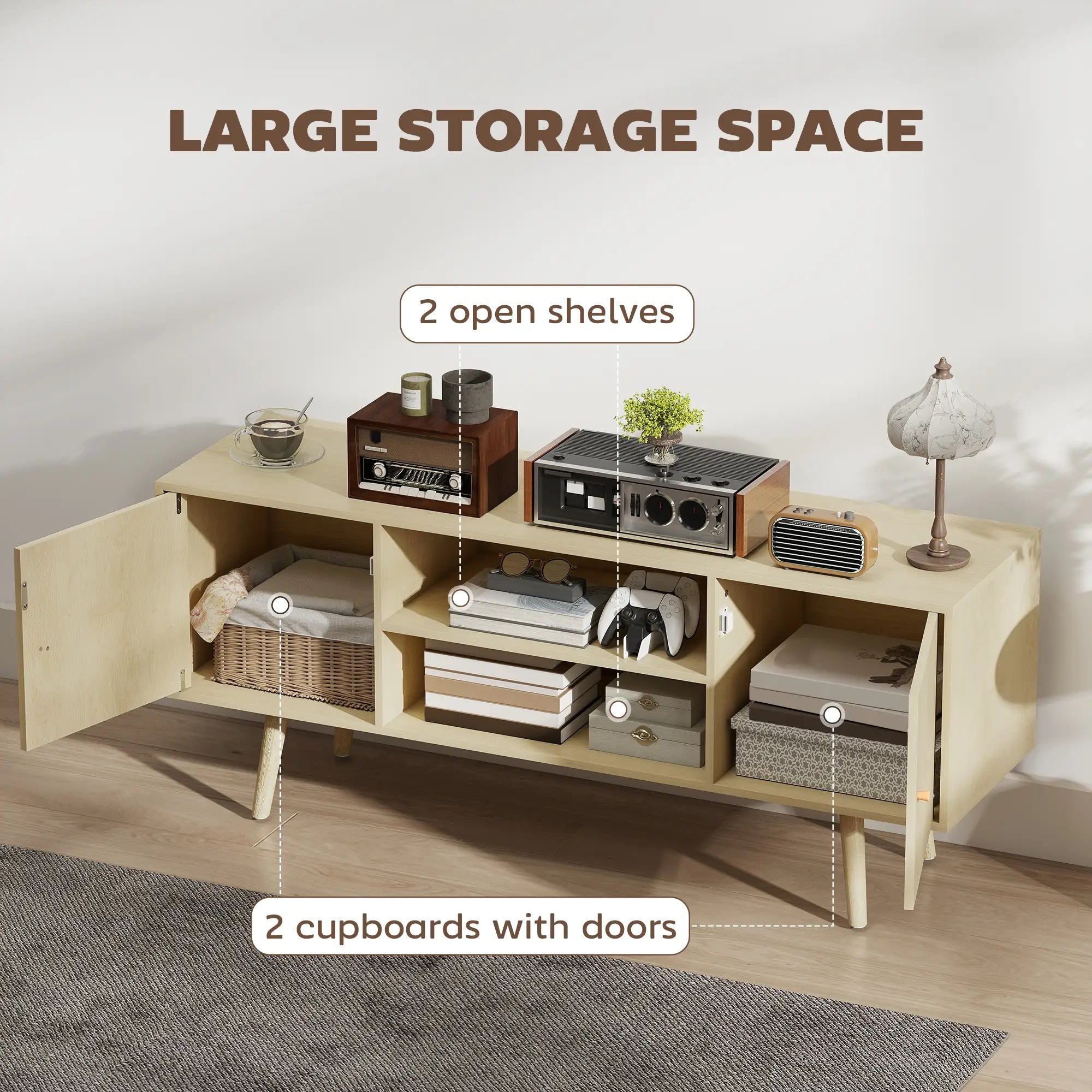 TV Stand For TVs Up To 55 Inches, Storage Shelves, Wood Legs TV Stands at Gallery Canada