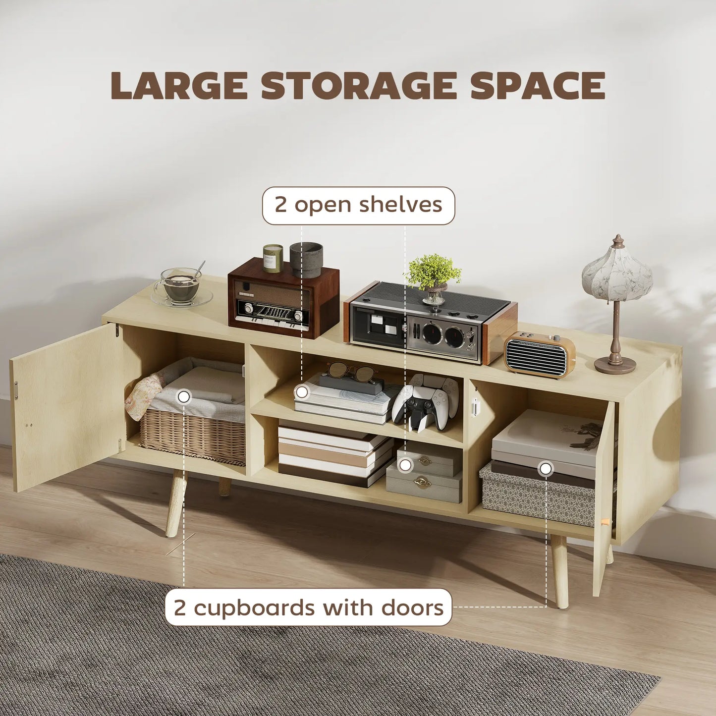 TV Stand For TVs Up To 55 Inches, Storage Shelves, Wood Legs TV Stands at Gallery Canada