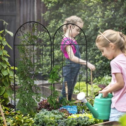 Metal Garden Trellis, Pack of 2, Arched Grid, 20" x 47", Black Plant Stands at Gallery Canada