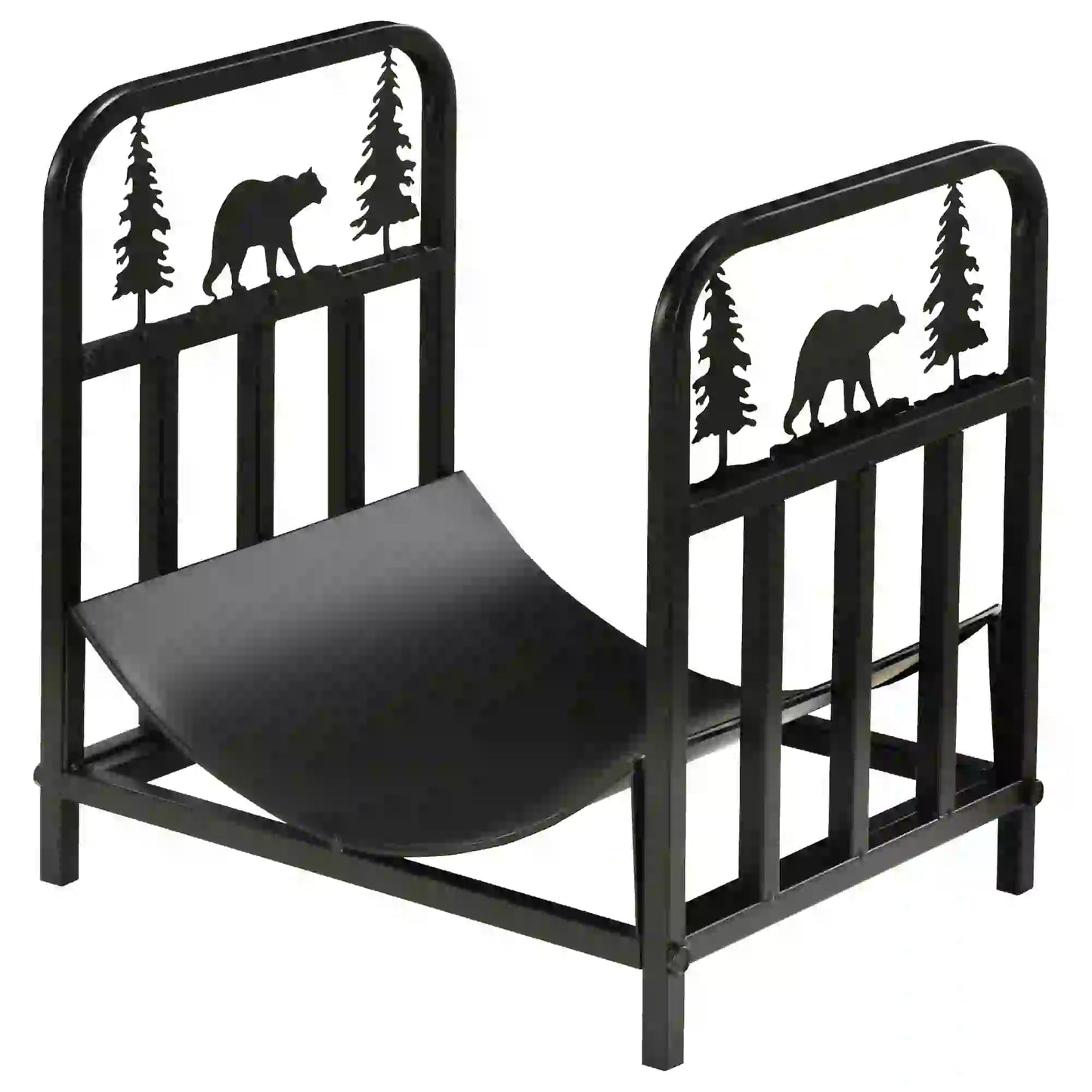 Curved Firewood Rack, Bear Pine Tree Design, 17 Inch, 110 Lbs., Black Firewood Racks at Gallery Canada