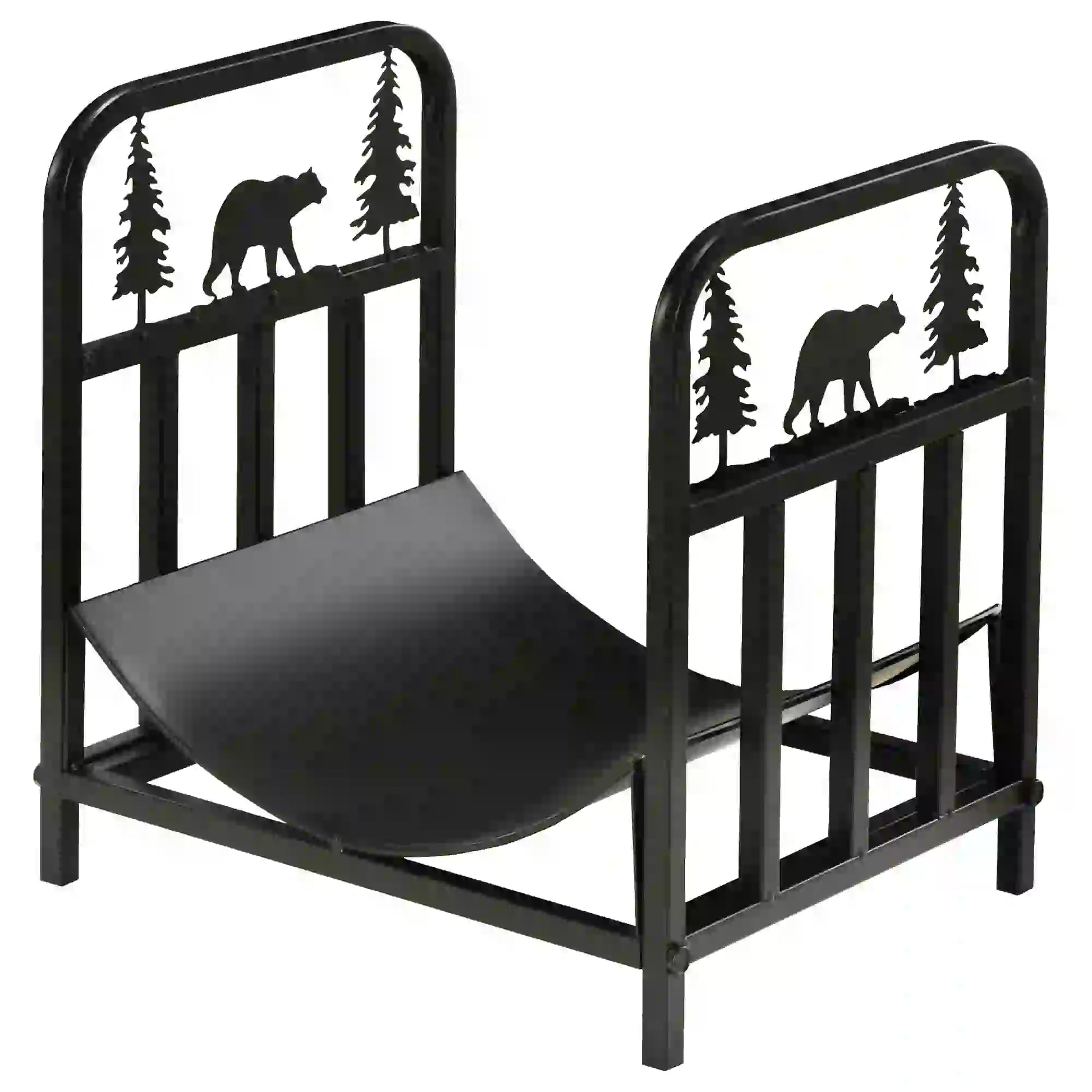 Curved Firewood Rack, Bear Pine Tree Design, 17 Inch, 110 Lbs., Black Firewood Racks at Gallery Canada