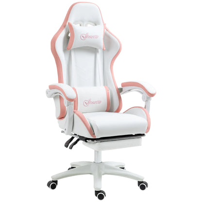 Computer Gaming Chair, PU Leather, 135° Reclining Back, White Video Game Chairs White, Pink at Gallery Canada