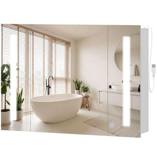 Medicine Cabinet With Mirror, Wall Mounted, Adjustable Shelf, USB Charge, High Gloss White, White