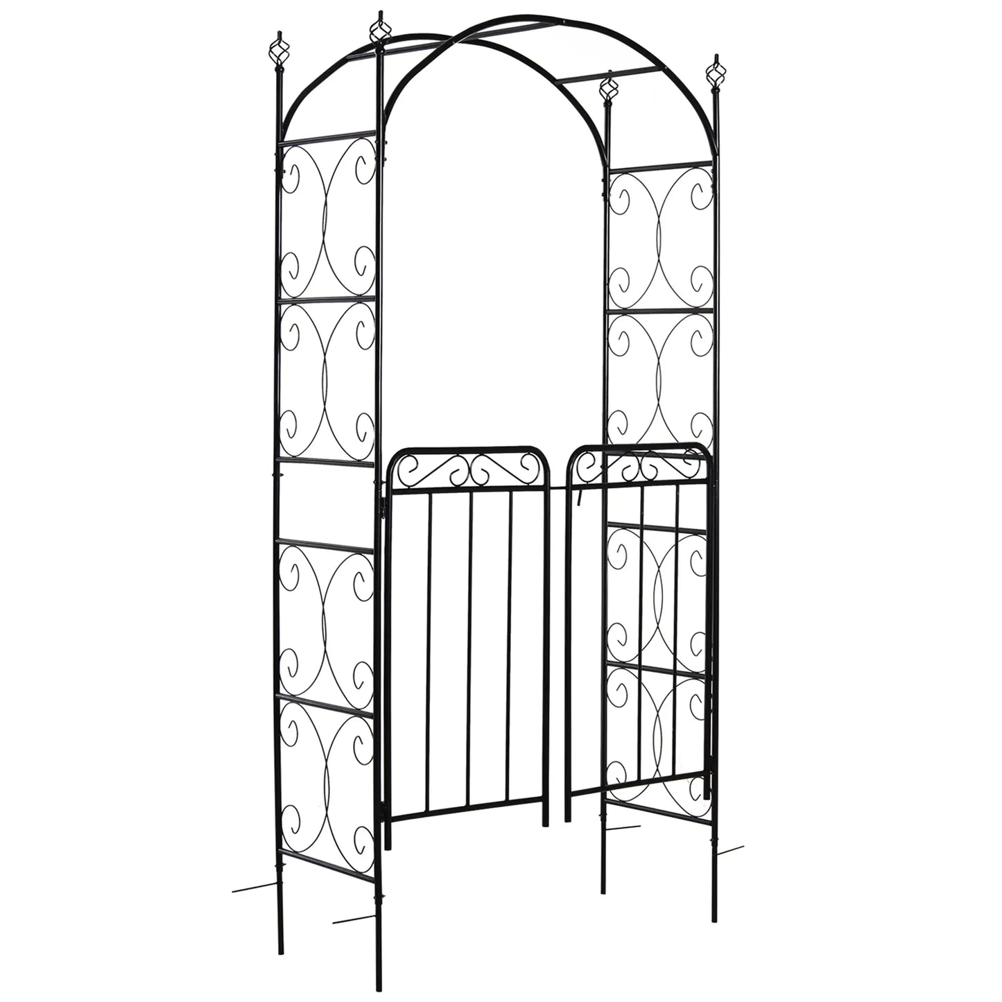 7' Metal Garden Arbor Arch, Scrollwork Doors, for Ceremony, Weddings Garden Arches Black at Gallery Canada