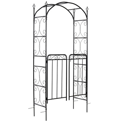 7' Metal Garden Arbor Arch, Scrollwork Doors, for Ceremony, Weddings Garden Arches Black at Gallery Canada