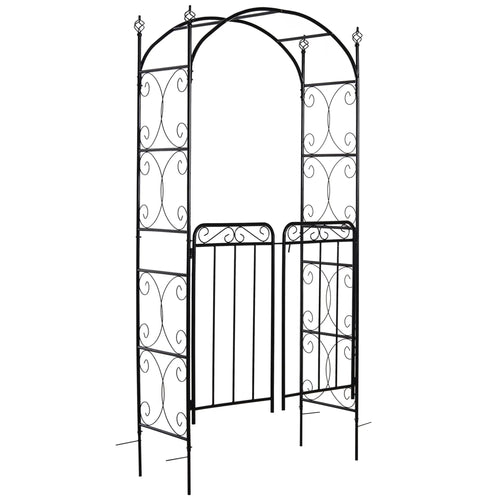 7' Metal Garden Arbor Arch, Scrollwork Doors, for Ceremony, Weddings