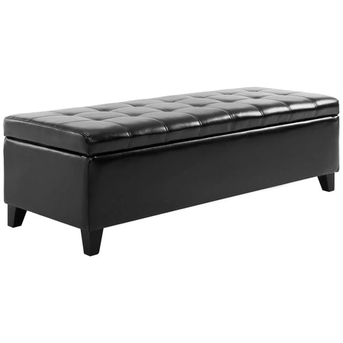 Storage Ottoman Bench, 51 Inches, PU Leather Foot Rest, Black