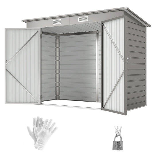 8 x 4FT Galvanized Garden Storage Shed, Metal Outdoor Shed, Light Grey Sheds Light Grey at Gallery Canada