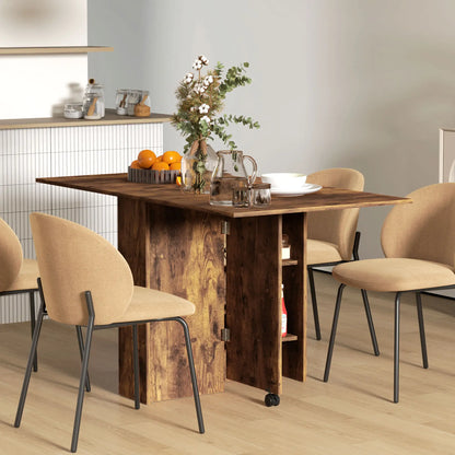 Extendable Dining Table, Collapsible w/ Shelves, Casters, Rustic Brown, Brown Dining Tables at Gallery Canada