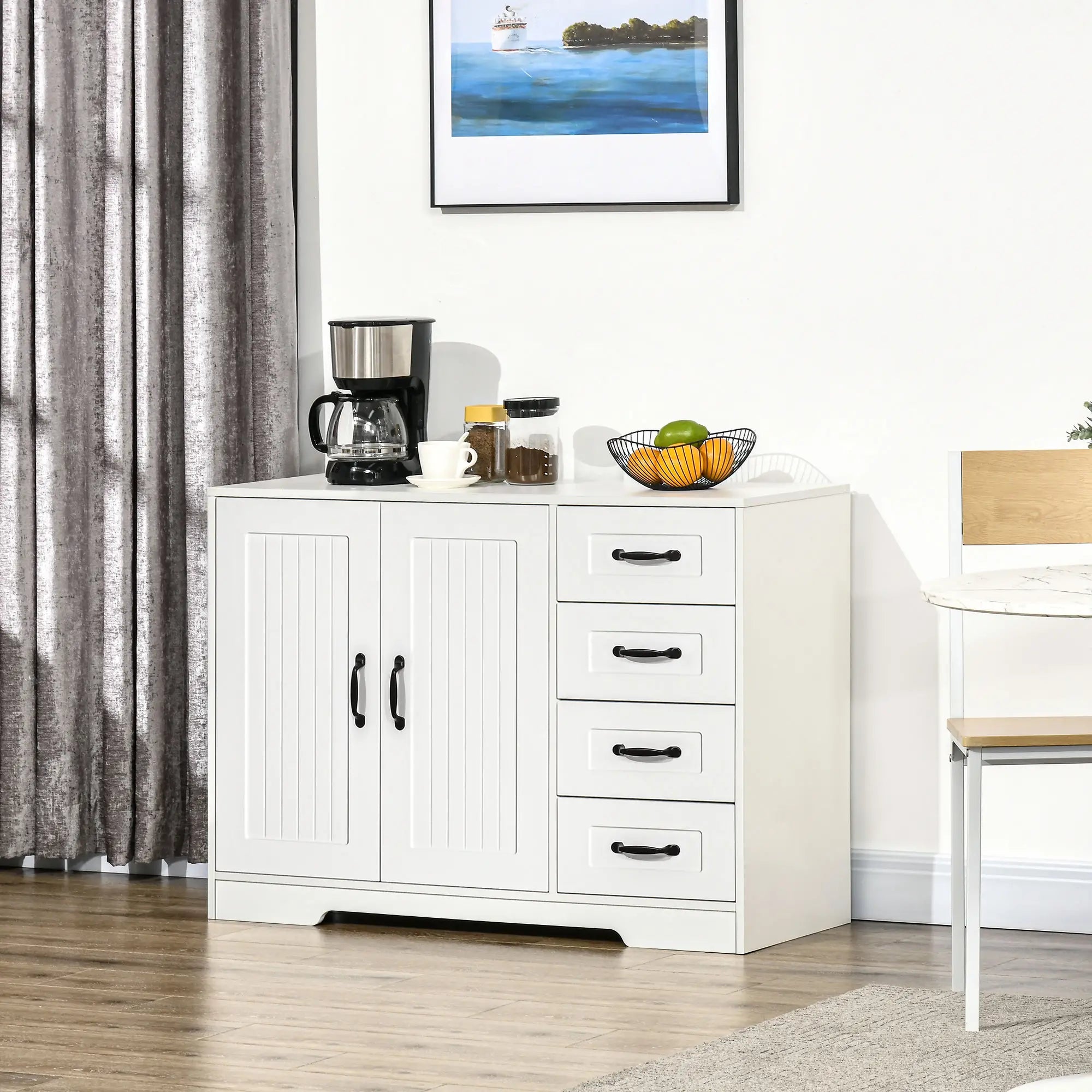 Modern Sideboard Buffet Cabinet, Drawers, Beadboard Door, White Storage Cabinets at Gallery Canada