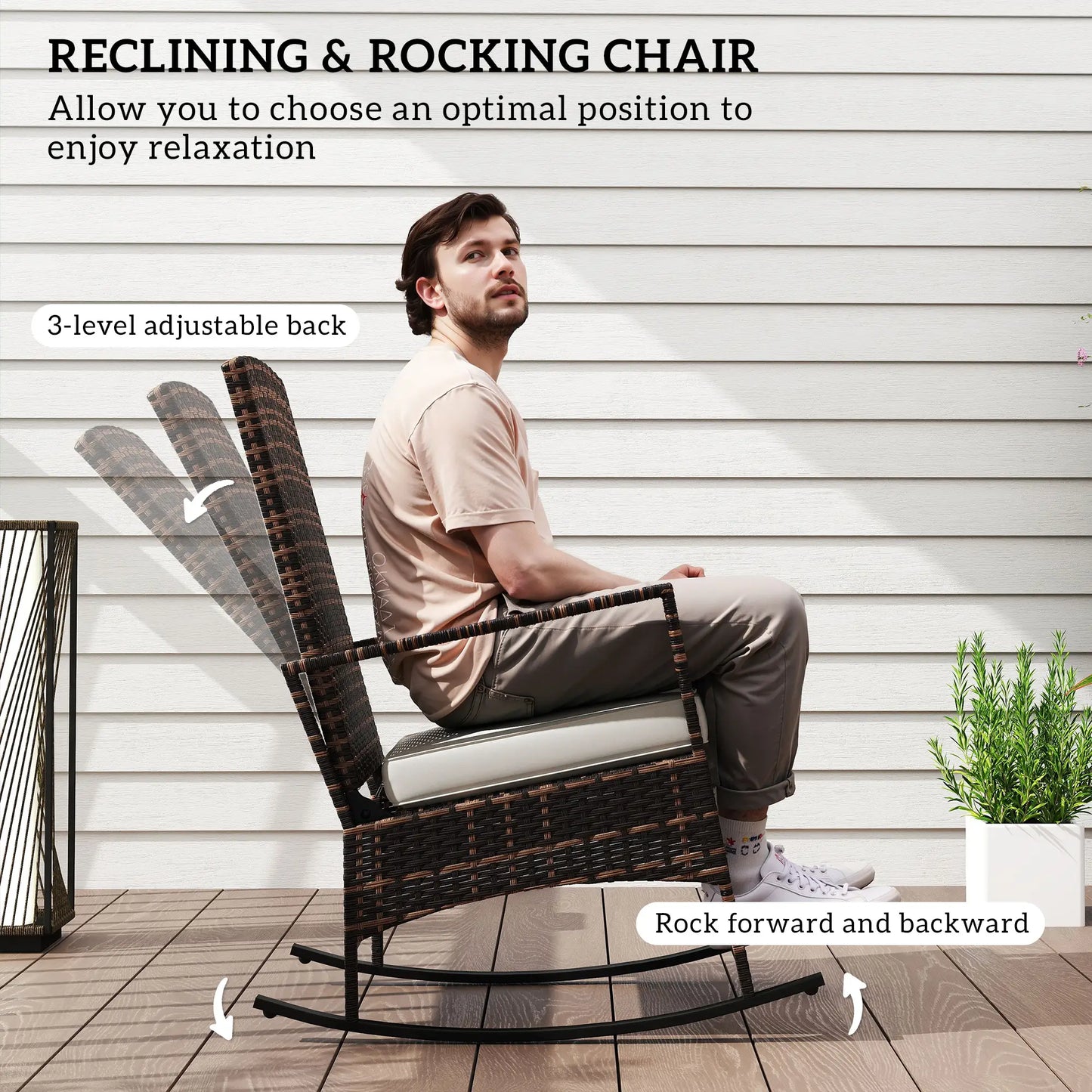 3 Piece Rocking Bistro Set, Wicker Patio Furniture, White Bistro Sets at Gallery Canada