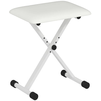 Adjustable Piano Bench, X-Style Folding Piano Stool with Padded Seat, Non-Slip Rubber Feet, Keyboard Chair, White