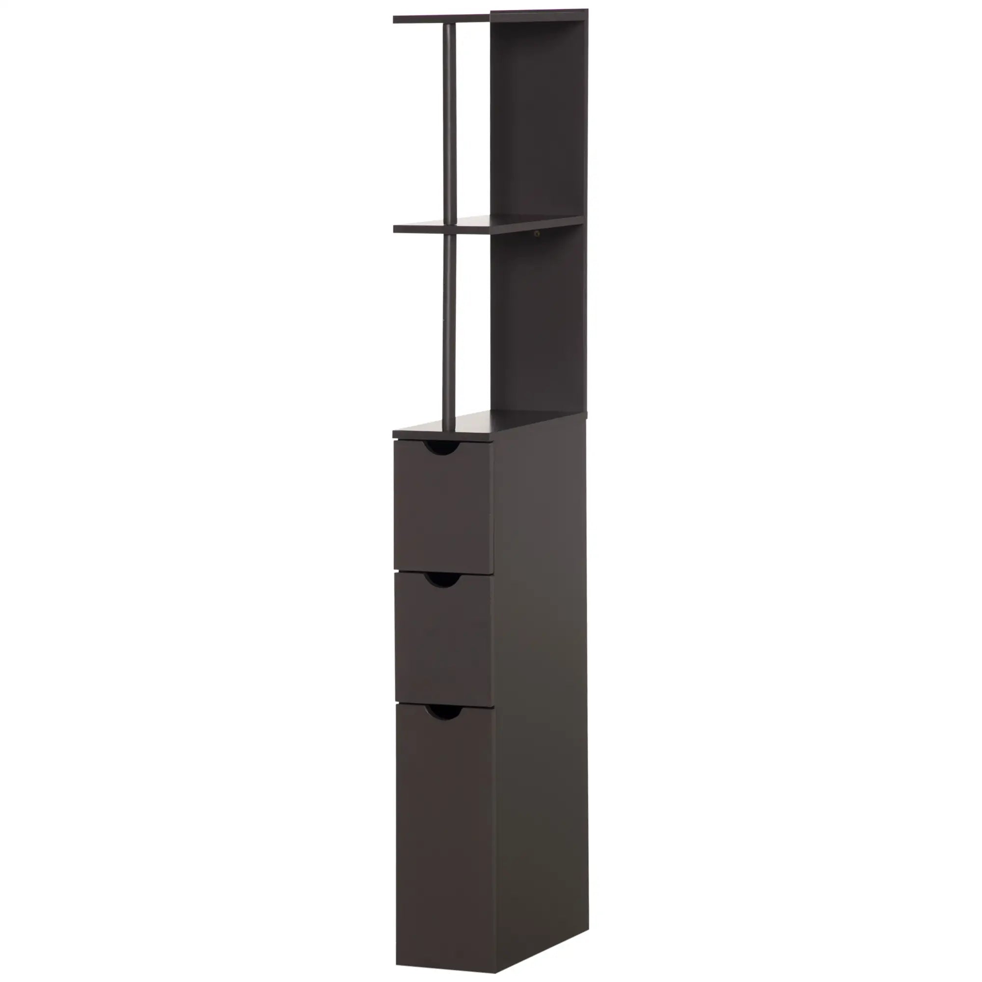 Tall Narrow Bathroom Storage Cabinet with Drawers, Open Shelves, Brown Bathroom Cabinets at Gallery Canada