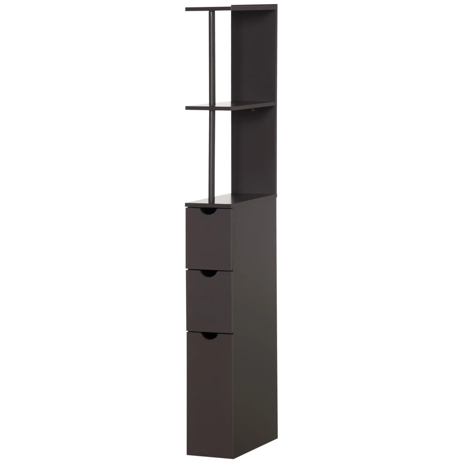 Tall Narrow Bathroom Storage Cabinet with Drawers, Open Shelves, Brown Bathroom Cabinets at Gallery Canada