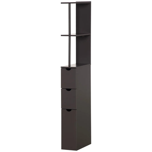 Tall Narrow Bathroom Storage Cabinet with Drawers, Open Shelves, Brown Bathroom Cabinets Brown at Gallery Canada