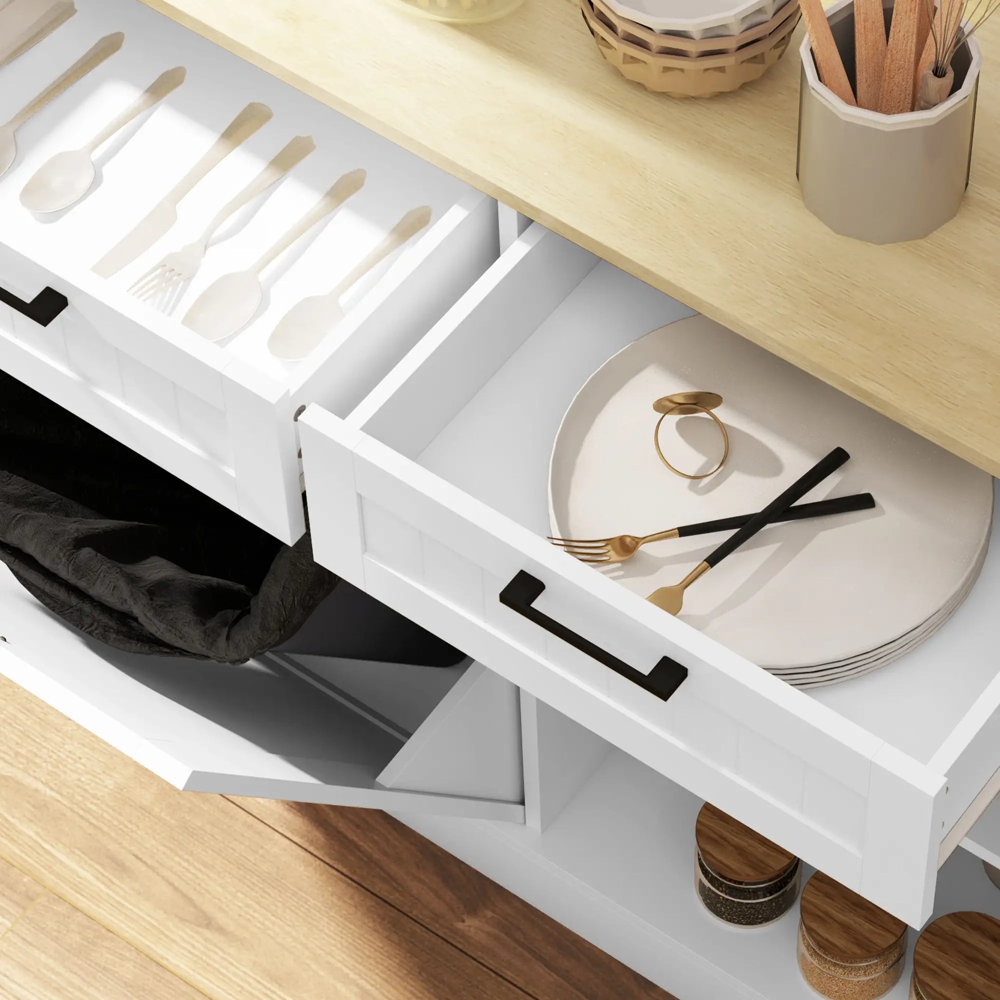 Hidden Garbage Bin Cabinet, Tilt Out Trash, 2 Drawers, White Bar Cabinets at Gallery Canada