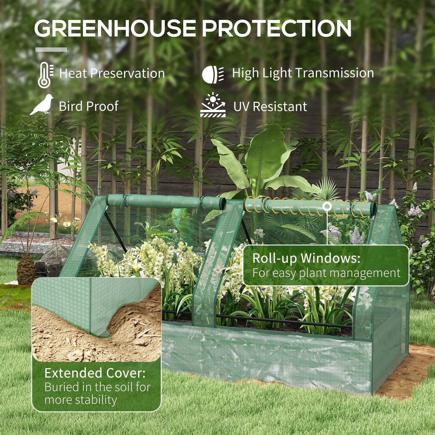 6' x 3' Bac à plantes en métal avec couvercle, Jardin surélevé, Vert et Gris foncé