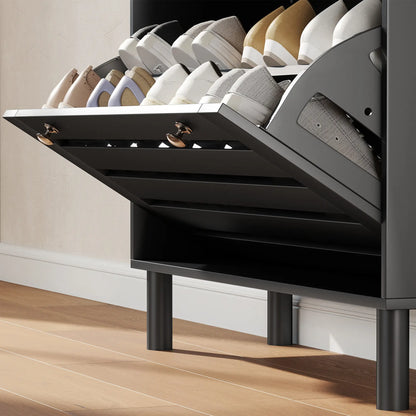 Narrow Shoe Storage Cabinet, 3 Flip Drawers, Adjustable Shelves, 24 Pairs, Black Shoe Storage Cabinets & Racks at Gallery Canada