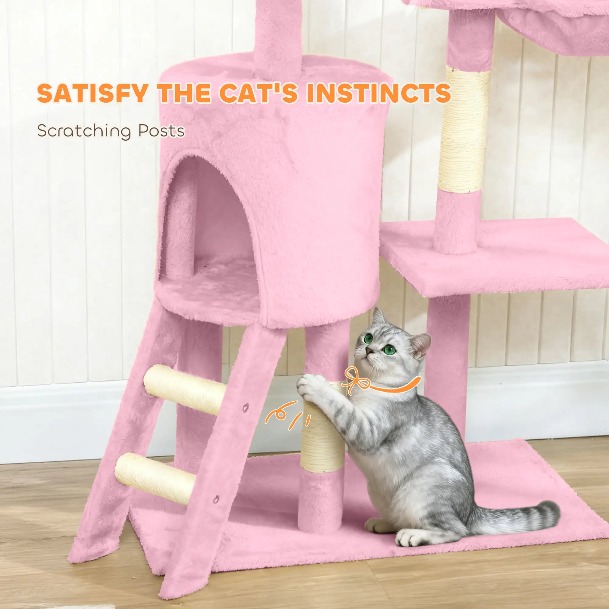 53 Inch Cat Tree Tower, Scratching Posts, Condo, Perches, Hammock, Pink Cat Towers at Gallery Canada