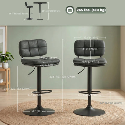 Bar Stools Set of 2, Swivel, Adjustable Height, PU Leather, PU Leather