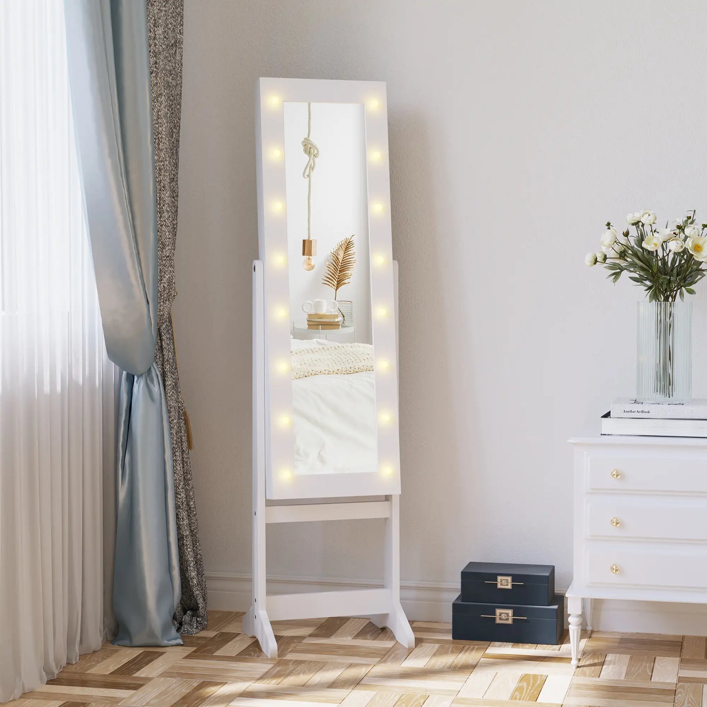 Free Standing Armoire Organizer, Lighted Mirrored Jewelry Cabinet, Angle Adjustable, 16 LED Lights Jewelry Armoire & Jewellery Mirror Cabinets at Gallery Canada