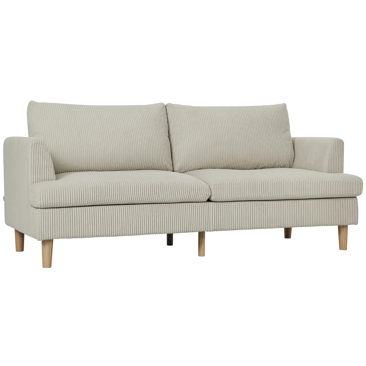 3 Seater Sofa, 74" Corduroy Couch, Solid Wood Legs, Beige 3-Seater Sofas at Gallery Canada